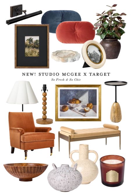 NEW Studio McGee Target finds!
-
Framed vintage fruit art - framed landscape art - wood made cocktail table - accent table - beige upholstered bench with bolster pillows - rust velvet arm chair - beige ceramic vase with handles - grey ceramic handled vase - marble trinket dish - faux greenery in pot - oval velvet throw
Pillows - wood decorative bowl - neutral home decor - colorful home decor - affordable decor - target finds 

#LTKFindsUnder50 #LTKHome #LTKFindsUnder100