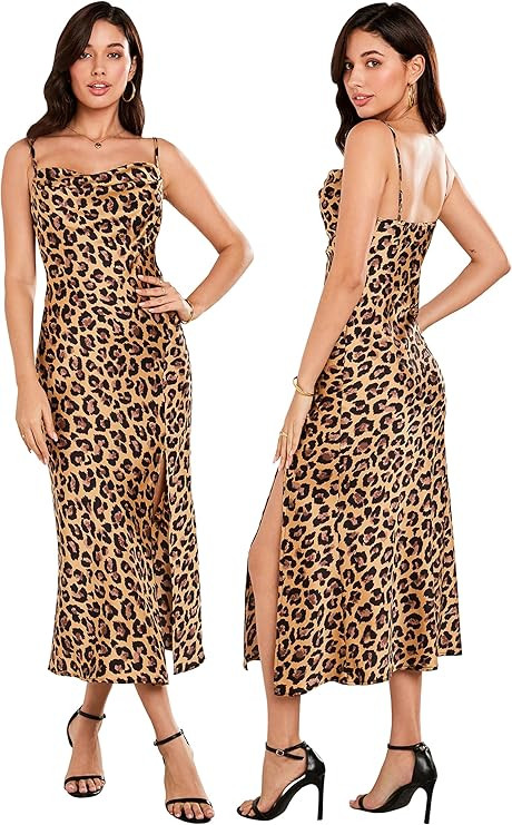 Wedding Guest Dress for Women Spaghetti Strap Satin Slip Cocktail Formal Midi Evening Party Dress... | Amazon (US)