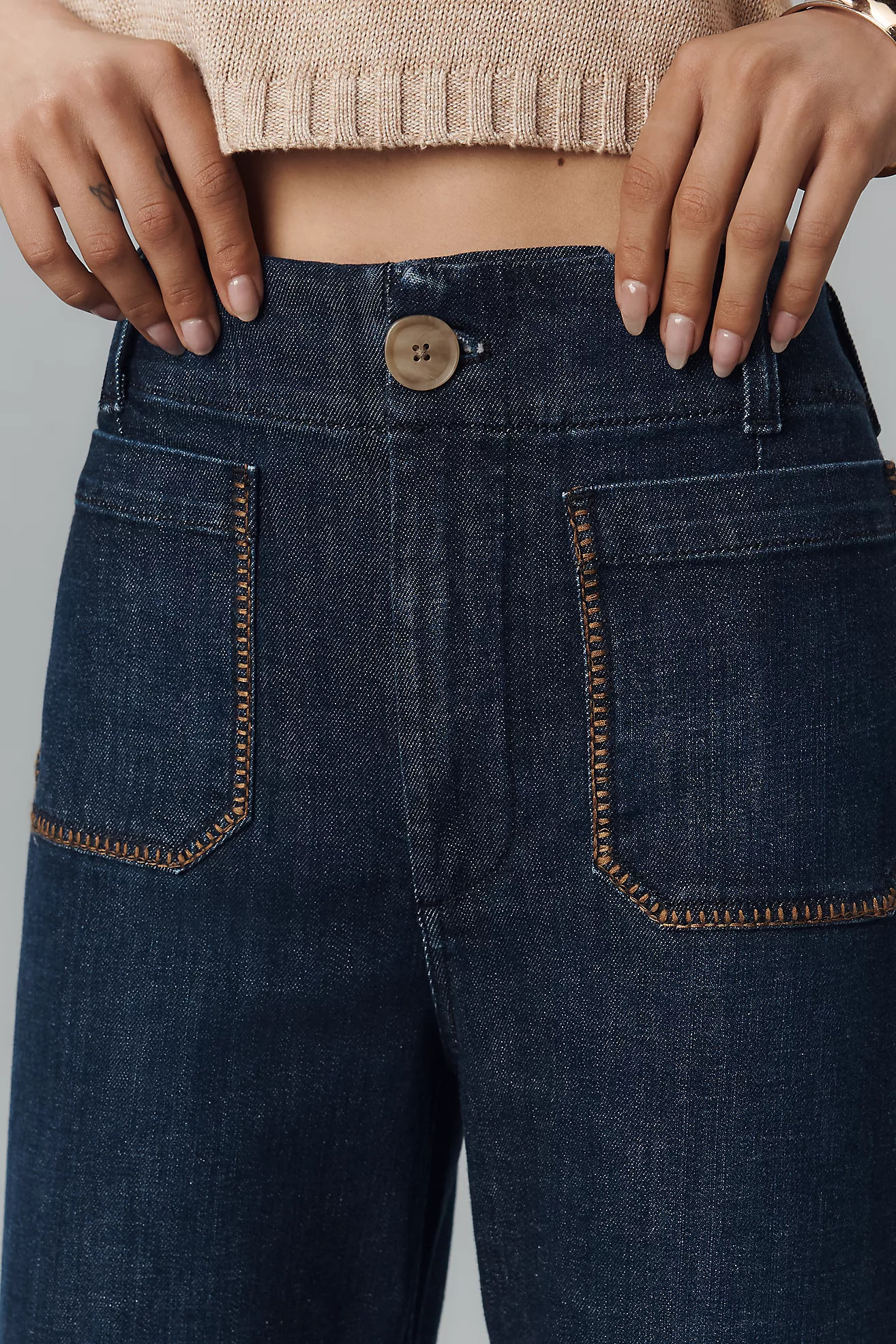 Maeve Colette Whipstitch High-Rise Wide-Leg Cropped Jeans | Anthropologie (US)