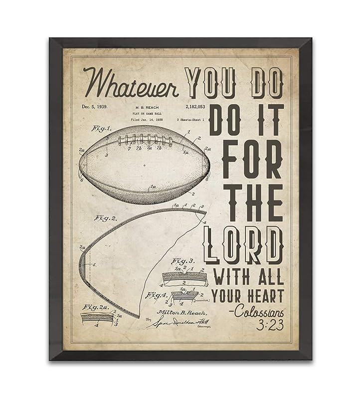 Football Patent Art with Bible Verse - "Whatever You Do, Do It for the Lord" Colossians 3:23 Chri... | Amazon (US)