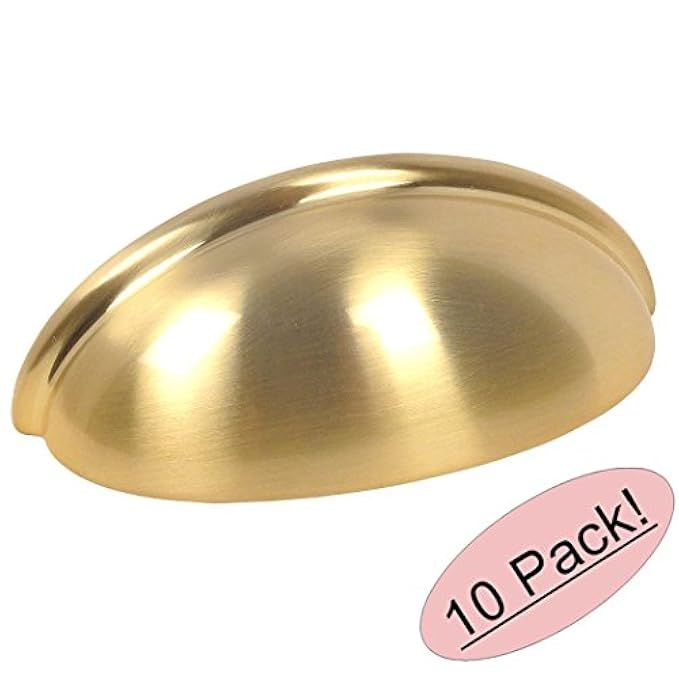 10 Pack - Cosmas 783BB Brushed Brass Cabinet Hardware Bin Cup Drawer Cup Pull - 3" Hole Centers | Amazon (US)
