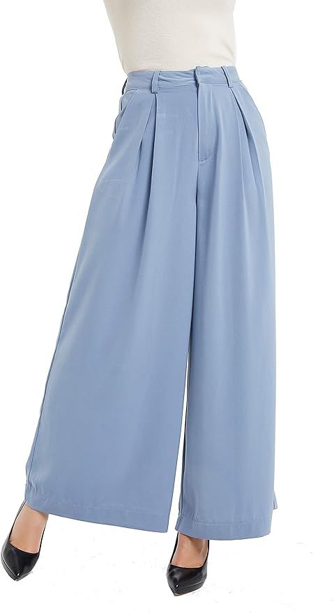 Amazon.com: Tronjori Women High Waist Casual Wide Leg Long Palazzo Pants Trousers Regular Size : ... | Amazon (US)