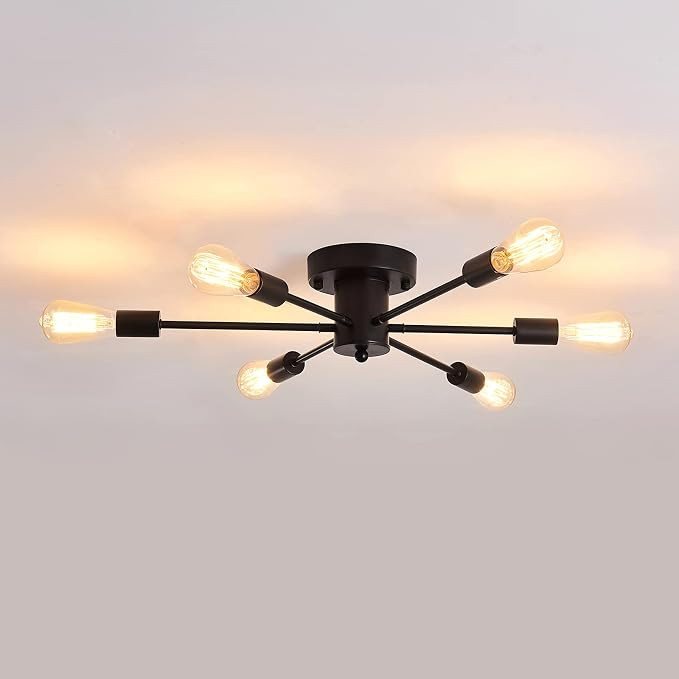 UOFUS 6 Lights Sputnik Semi Flush Mount Ceiling Light Matte Black Modern Edison Chandelier Indust... | Amazon (US)