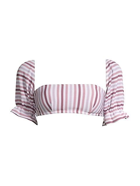 Striped Puff-Sleeve Bandeau Bikini Top | Saks Fifth Avenue