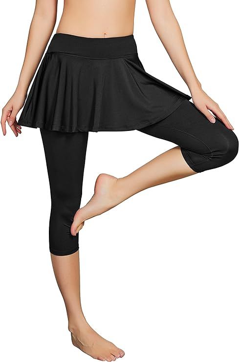 Cityoung Women's Capris Yoga Pants Tights Athletic Skorts Running Skirted Leggings Sun Protection | Amazon (US)