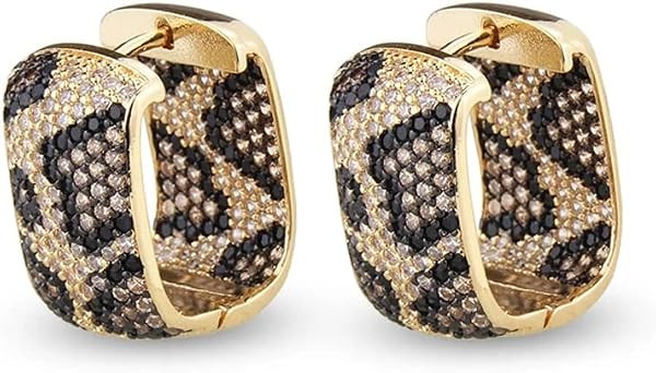Shiny Micro Paved Cubic Zirconia Leopard Hoop Earrings For Women Two Tone Gold Plated Luxury Wedd... | Amazon (US)