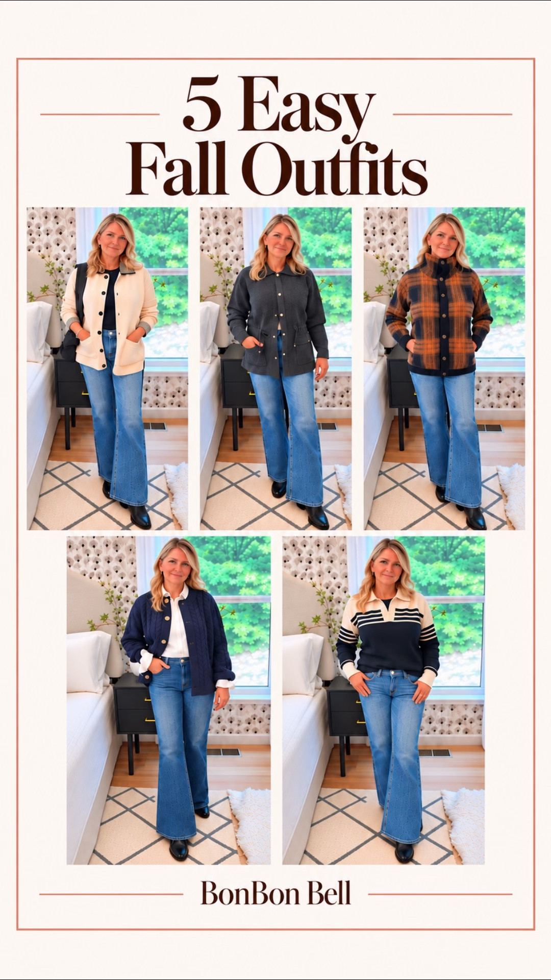 Five easy fall outfits 🤎 A cream cardigan with plaid trim, a charcoal cardigan, a warm plaid button-up, a navy cable knit over a white shirt, and a classic striped sweater—all paired with denim and boots.

Simple layers for everyday plans. Tap the linked items to shop your favorite look!

#LTKStyleTip #LTKSeasonal

#LTKdayinmylife #LTKSaleAlert #LTKPetite