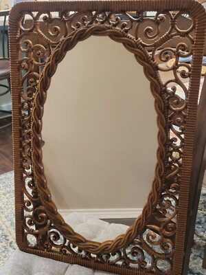 Vintage '78 Large Syroco Hanging Oval Mirror Brown Wicker Look Frame #2368 | eBay US