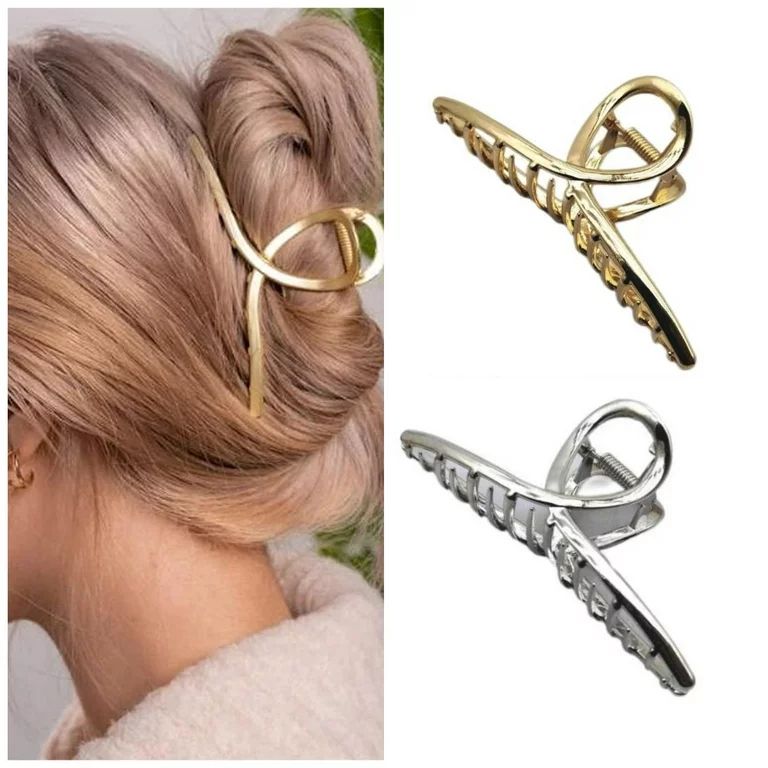 Metal Hair Claw Clips, Gold and Silver 4.5" Large Jaw Clips Hair Accessories for Womens and Girls... | Walmart (US)
