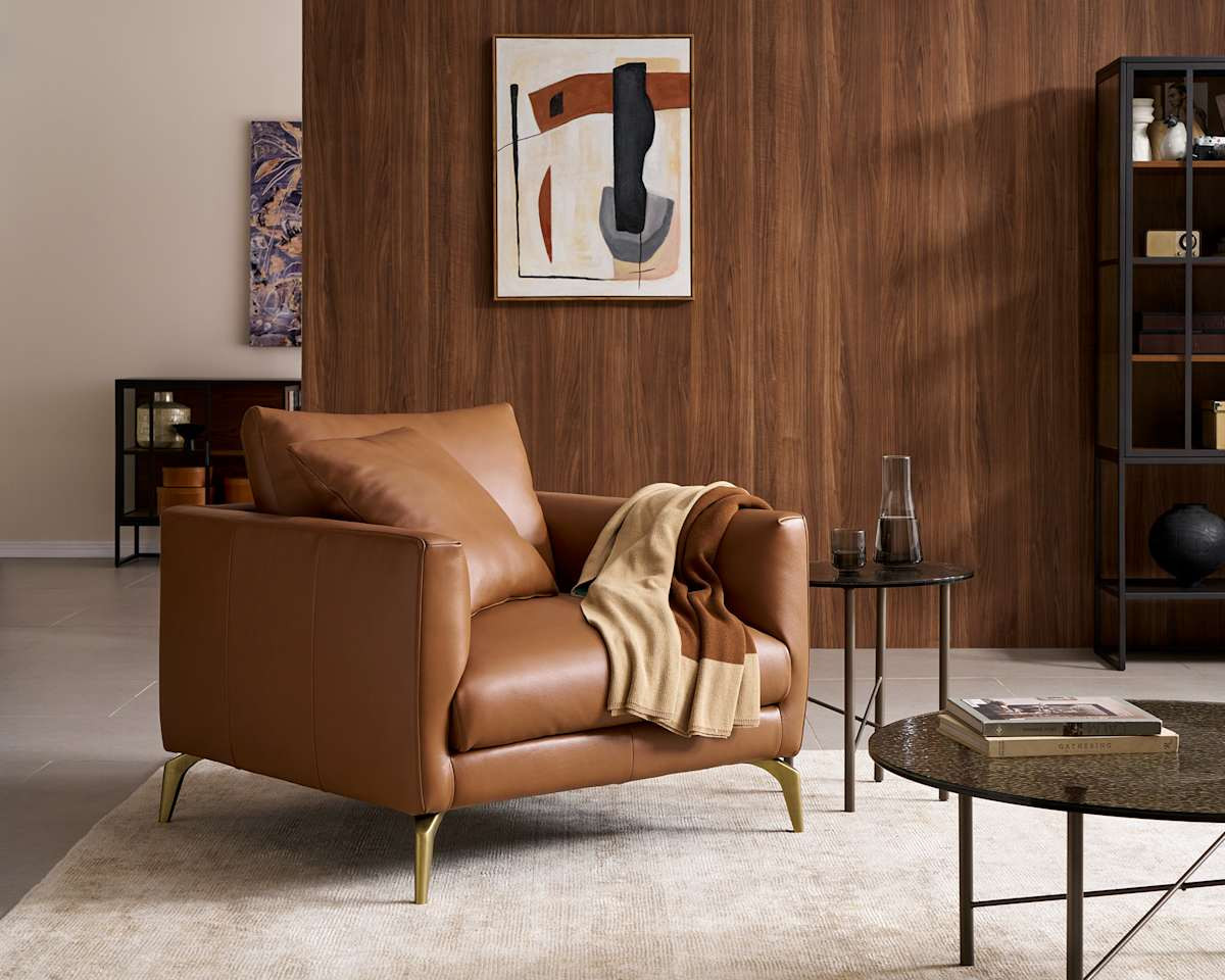 Castlery Lena Leather Armchair with Ottoman, Cocoa, American Top Grain Leather, Brown | Castlery US