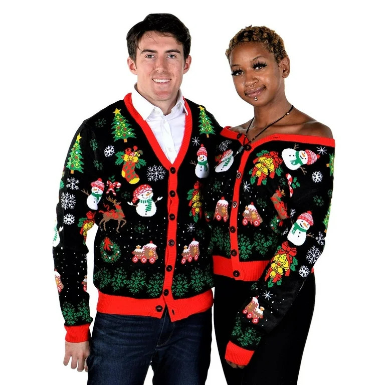 SoCal Look Ugly Christmas Sweater Snowman Reindeer Cardigan Unisex Large | Walmart (US)