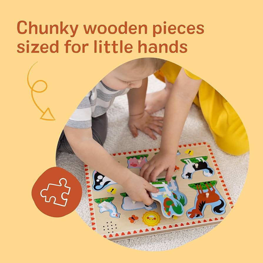 Melissa & Doug Farm Animals Sound Puzzle \u2013 8-Piece Wooden Peg Puzzle with Light-Activated So... | Amazon (US)