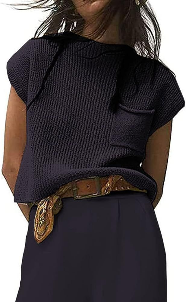 Peaceglad Women's Mock Neck Knit Sweater Vest Sleeveless Casual Trendy Summer Ribbed Pullover Tan... | Amazon (US)