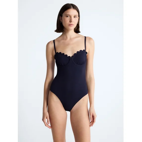 Free Assembly Women's Scalloped Balconette Underwire One Piece Swimsuit, Sizes XS-XL | Walmart (US)