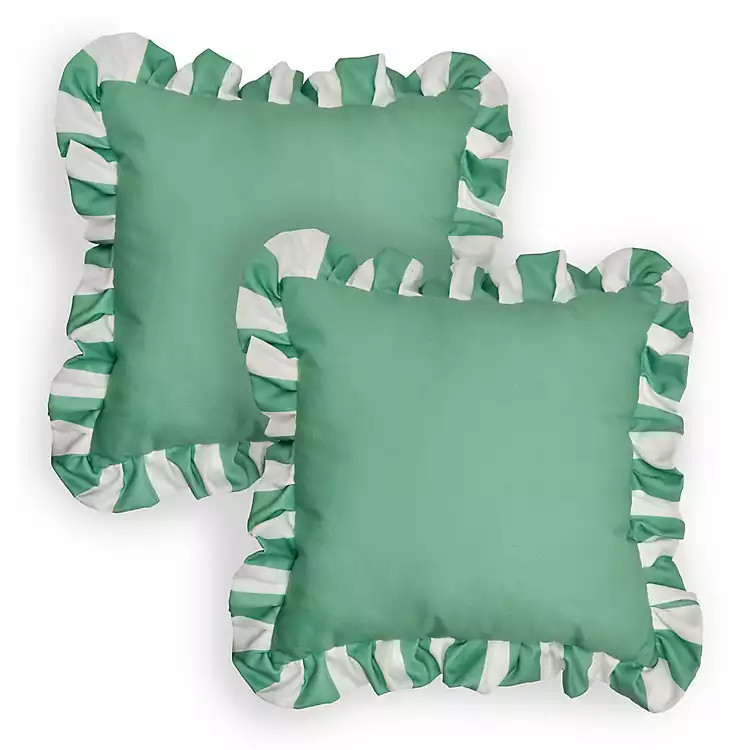 Green Striped Ruffle Outdoor Pillows, Set of 2 | Kirklands