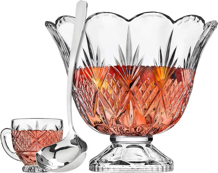 Godinger Dublin Crystal Punch Bowl Set with 8 Cups and Ladle - 10 Piece Set | Amazon (US)