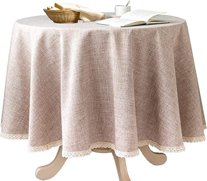 Glory Season Linen Rustic Burlap Washable Tablecloth,Solid Heavy Weight 70 Inch Round Overlay Lac... | Amazon (US)