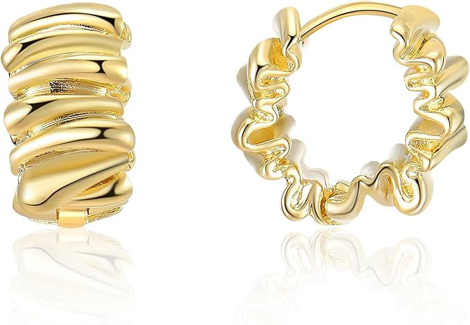 Aprilery 14K Gold Plated Hoop Earrings for Women, Trendy Cubic Zirconia Twisted Rope Chunky Gold ... | Amazon (US)