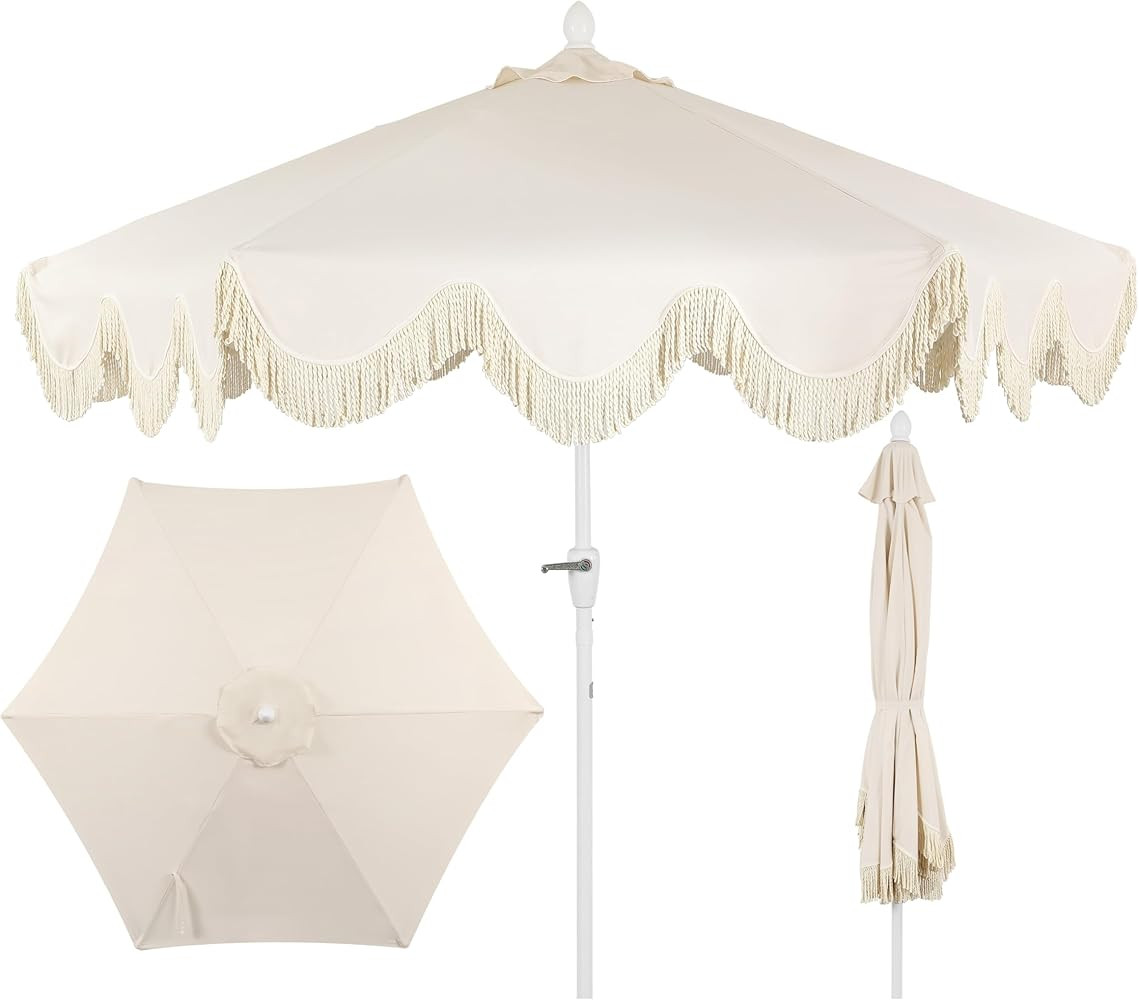 JONATHAN Y UMB1001 Collins 9 ft. Classic Cottage Tassel Market Patio Umbrella with Auto-Tilt, Cra... | Amazon (US)