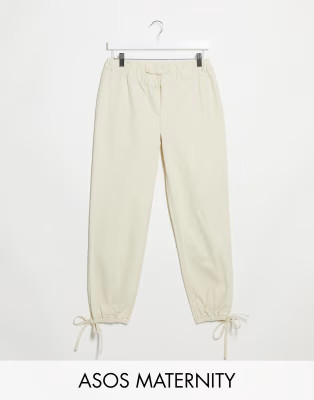 ASOS DESIGN Maternity tie cuff jogger in cream | ASOS | ASOS (Global)