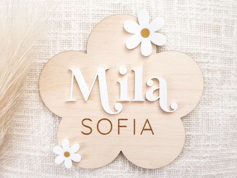 Personalized 3D baby name announcement sign | Custom name wooden daisy flower sign | Boho decor |... | Etsy (US)