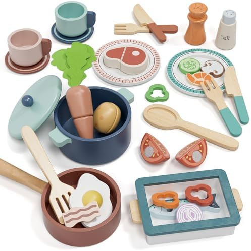 Lehoo Castle Wooden Play Kitchen Accessories, Play Pots and Pans Sets for Kids, Play Food Sets fo... | Amazon (US)
