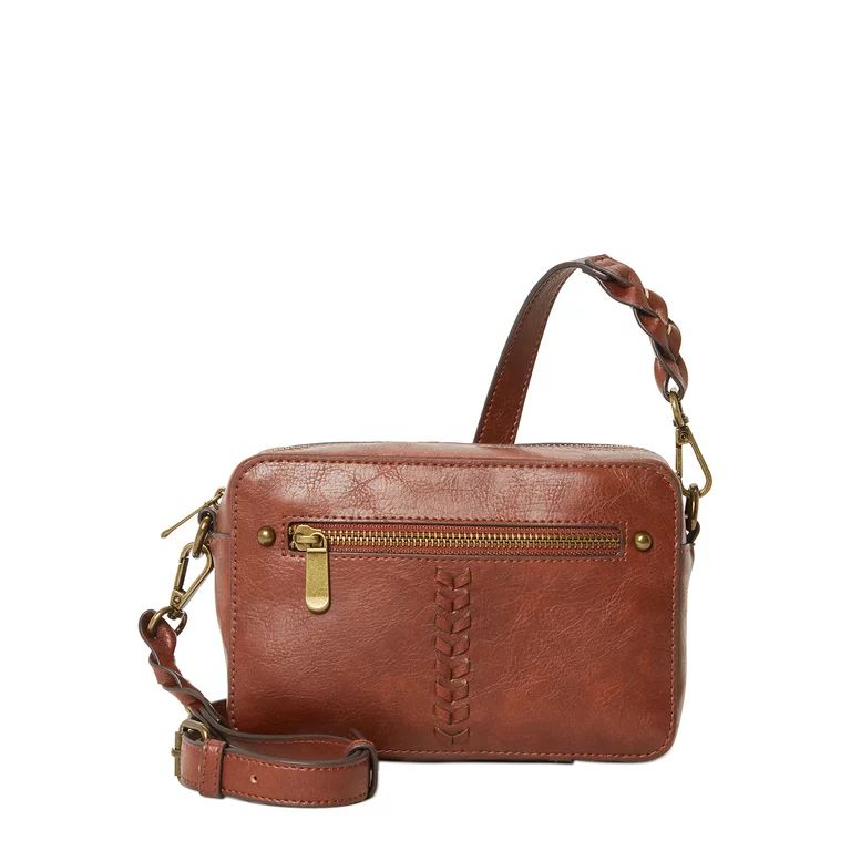 Time and Tru Women's Olivia Faux Leather Crossbody Handbag Brown | Walmart (US)