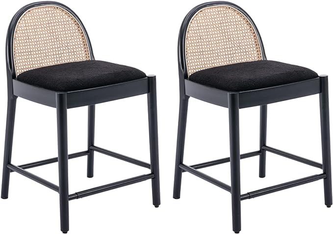HEAH-YO Modern Bar Stools Set of 2, 26 Inches Counter Height Bar Stools with Rattan Backrests and... | Amazon (US)