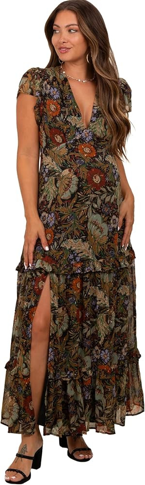 PinkBlush Floral Deep V-Neck Tiered Maternity Maxi Dress | Amazon (US)