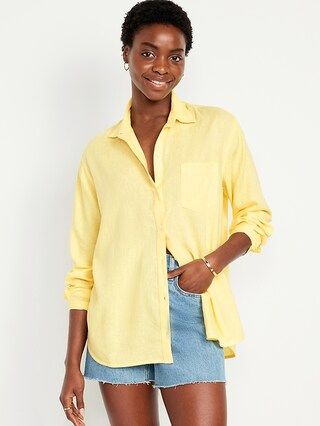 Linen-Blend Button-Down Boyfriend Shirt | Old Navy (CA)