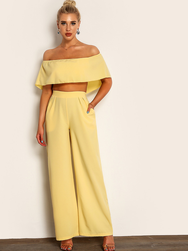 Cropped Cape Top & Wide Leg Pants Set | SHEIN