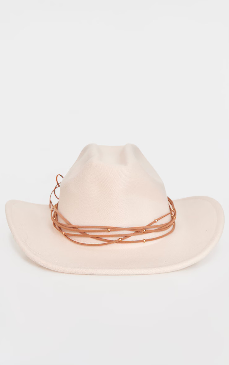 Cream Beaded Trim Cowboy Hat | PrettyLittleThing US