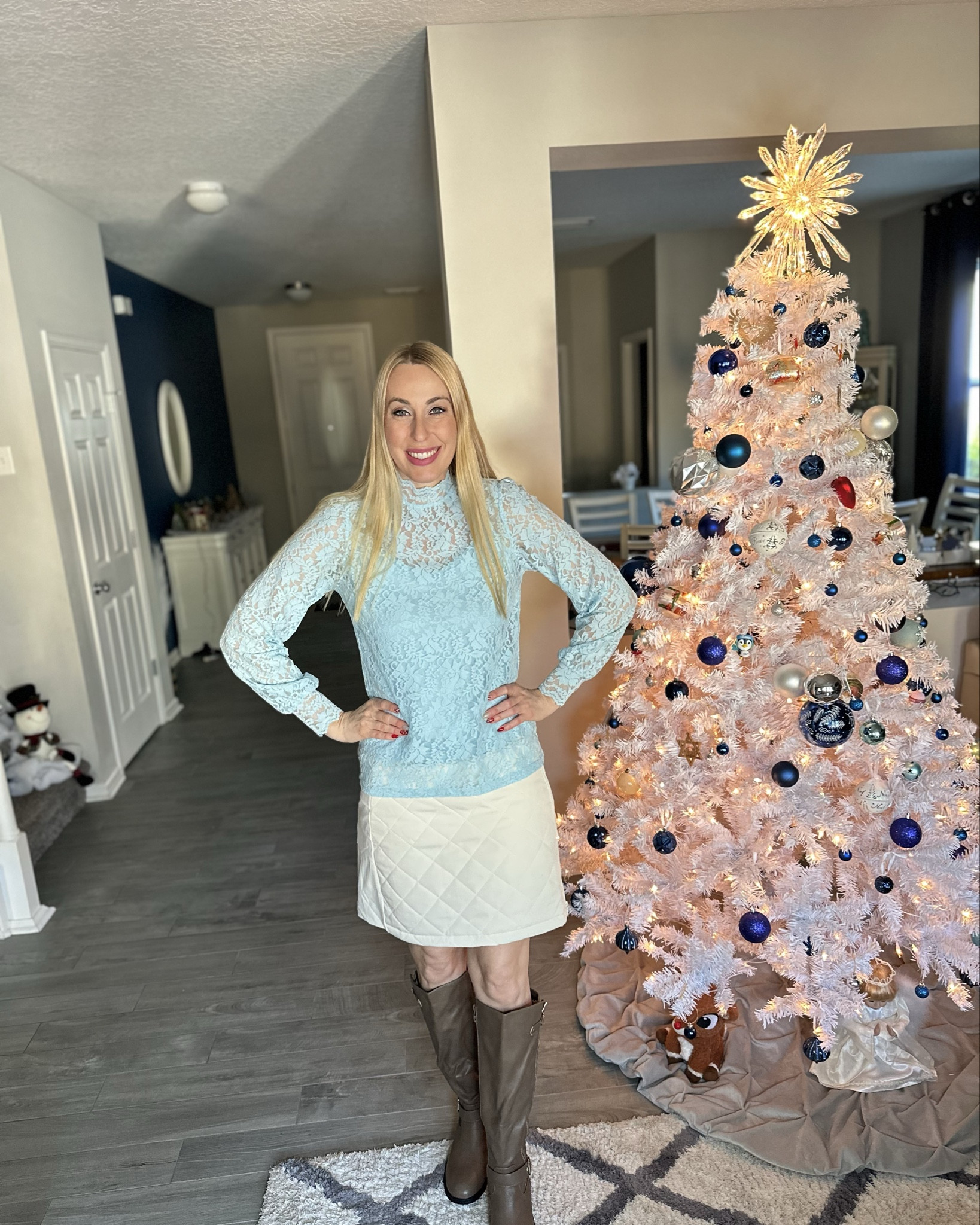 Ice blue lace top
❄️ this is a beautiful shirt to wear to work or dinner out 
❄️ stretchy, fits true to size and wearing small
❄️ comes with the undershirt as well
❄️ this quilted puffer skirt is quite warm as well, has some stretch to it and wearing size medium
 

#LTKFindsUnder50 #LTKFindsUnder100 #LTKStyleTip