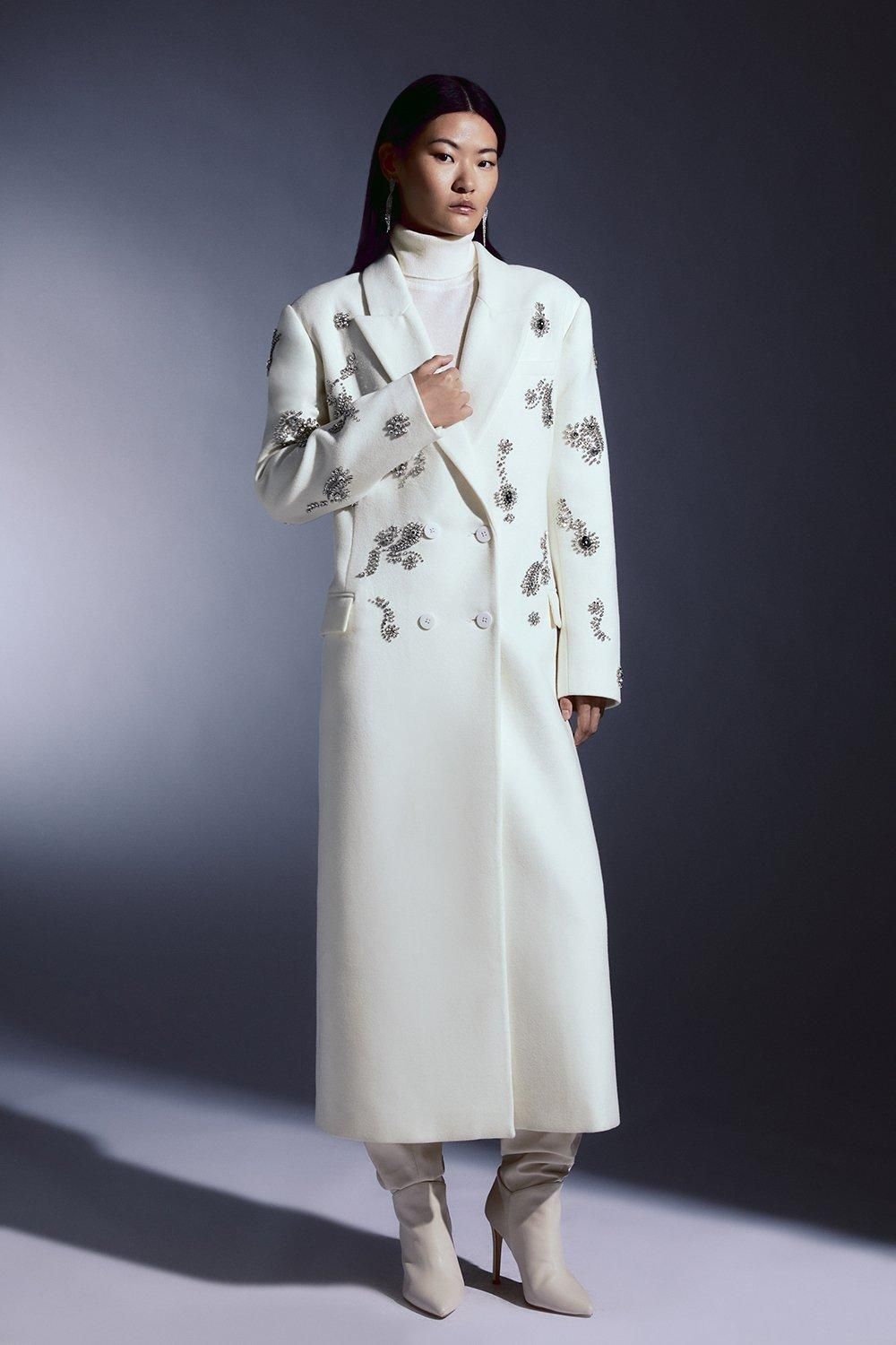 Tailored Wool Blend Embellished Maxi Coat | Karen Millen US