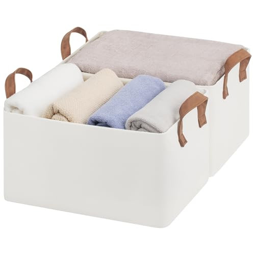StorageWorks Storage Bins, Fabric Storage Bins for Shelves, Storage Baskets with Metal Frame, Closet Baskets and Bins with Handles, Beige, 2-Pack | Amazon (US)