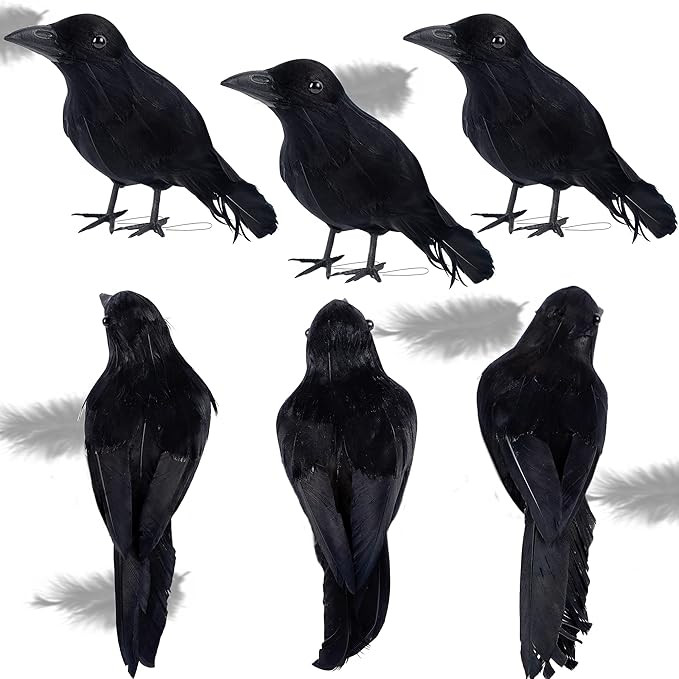 ATDAWN 6 Pack Halloween Black Feathered Crows, Realistic Halloween Birds Decoration for Spooky De... | Amazon (US)