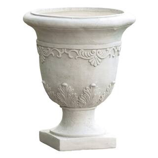 16.75 in. W x 20.25 in. H Classic Concrete Antique White Outdoor Garden Urn Planter Planter ZN-37... | The Home Depot