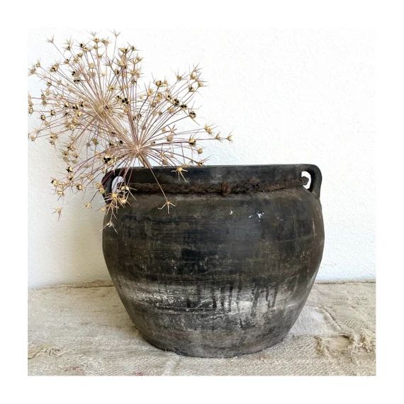 Vintage Black Gray Clay Pottery Pot Vase W/handles B31 - Etsy | Etsy (US)