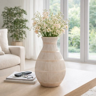 Modern Terracotta Vase for Living Room Decor - Decorative Flower Vase for Home, Dining Room, Bedroom, or Office - 19", Ivory & Tan | Target