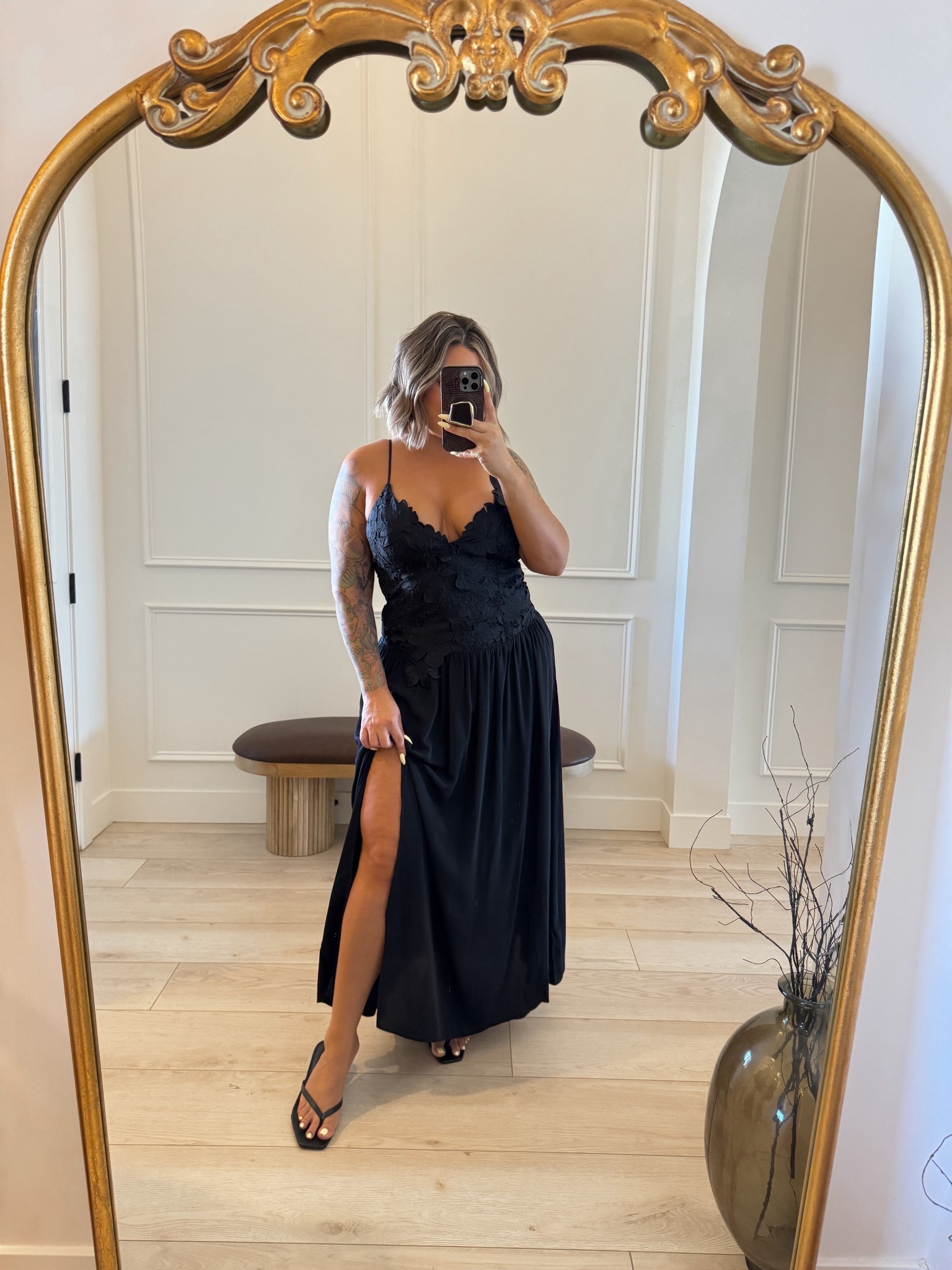 Wedding guest dress 
It has a built in bra which is so nice. 
There is also mocking in the back, so there is a little bit of stretch. 
Size L tall I’m 5’5 
Today is the last day of the sale used code AFLTK 
￼

#LTKWedding #LTKMidsize