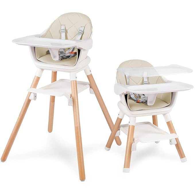 Baby High Chair, 6 in 1 Convertible Wooden High Chairs for Babies and Toddlers, Baby HighChair wi... | Amazon (US)