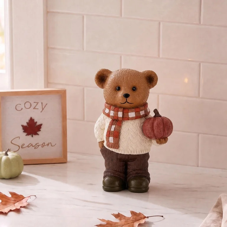 Resin Bear with Pumpkin Decorative Figurine, Multicolor, 6", Fall by Way To Celebrate | Walmart (US)