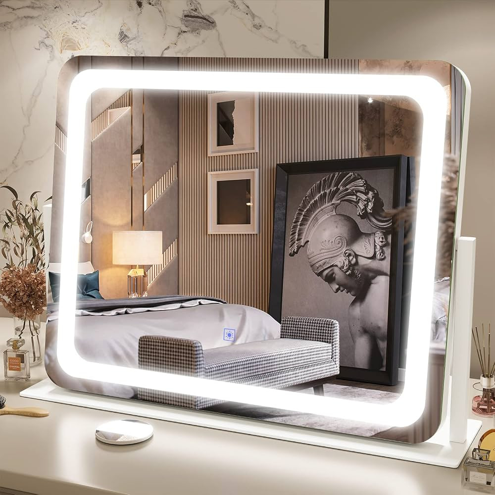 FENNIO 22''x19'' Home Mirror, LED Lighted Vanity Mirror with 3-Color Lighting, Touch Screen, Dimm... | Amazon (US)