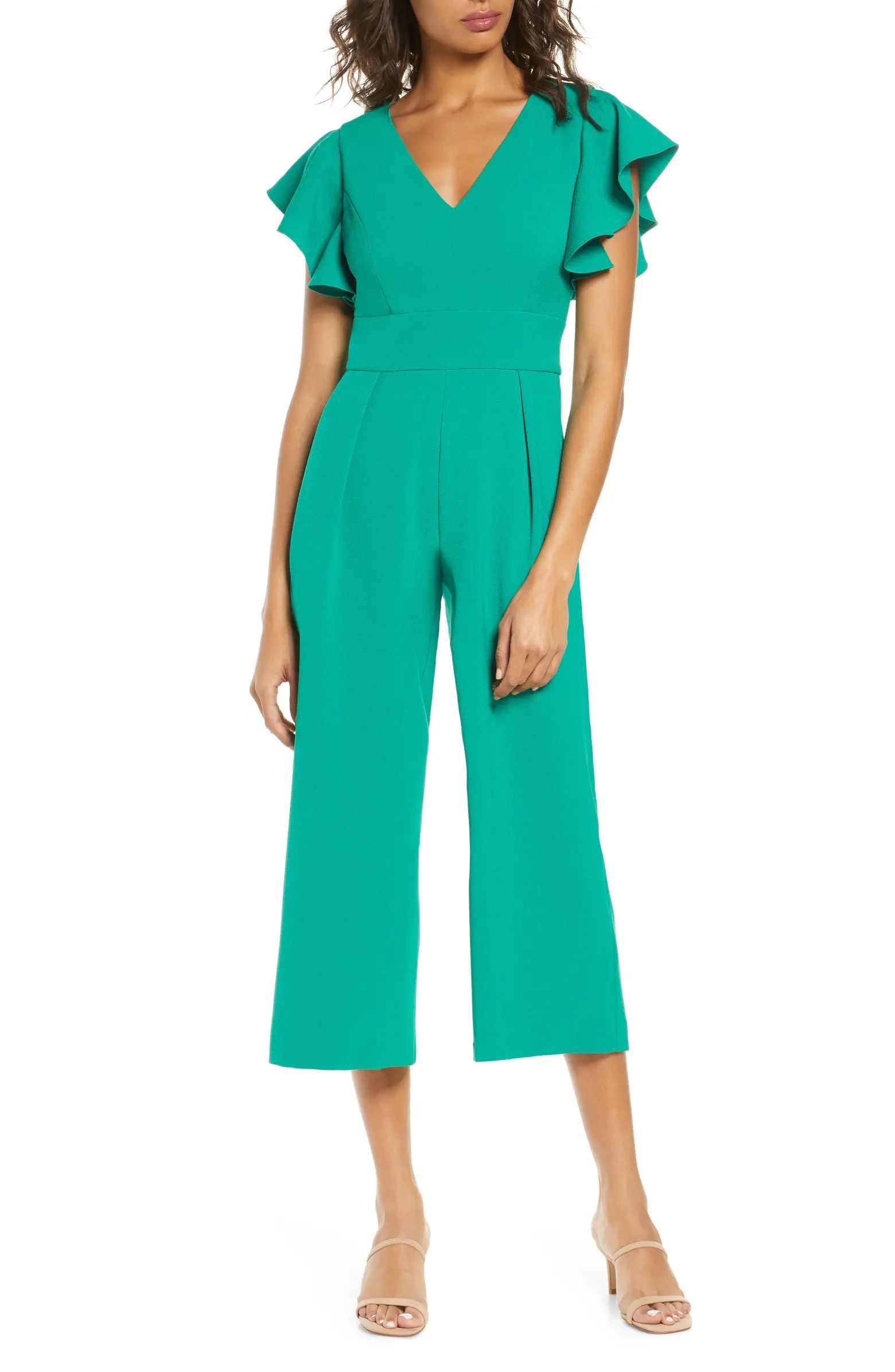 Ruffle Sleeve Crepe Jumpsuit | Nordstrom