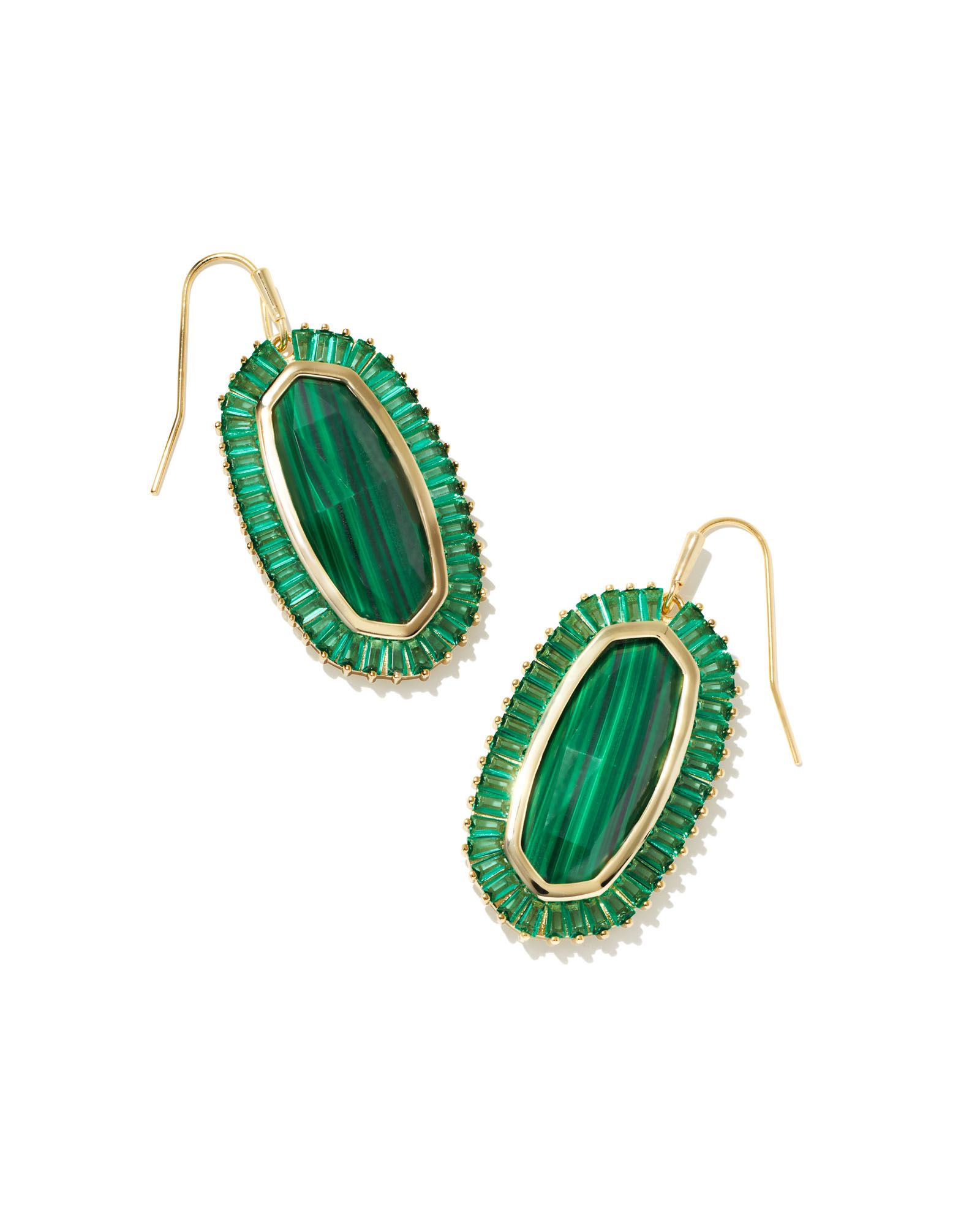 Baguette Elle Gold Drop Earrings in Emerald Mix | Kendra Scott | Kendra Scott