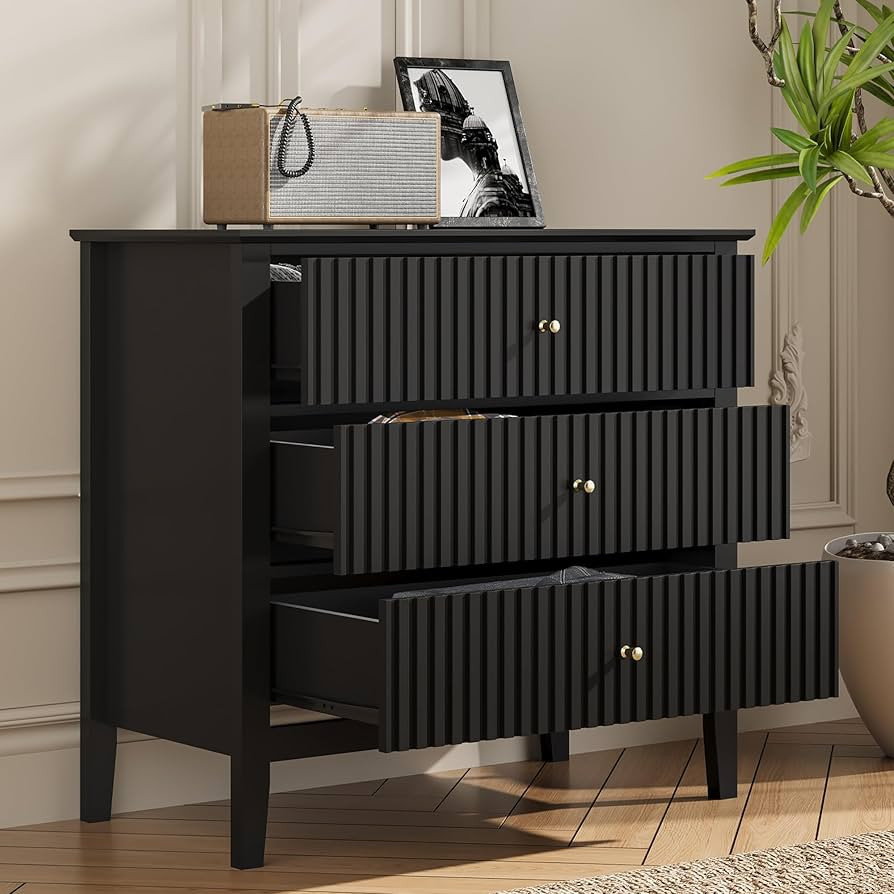 RoyalCraft Fluted 3 Drawer Dresser, Wide Chest of Drawers, Modern Nightstand Cabinet Wood Dresser... | Amazon (US)