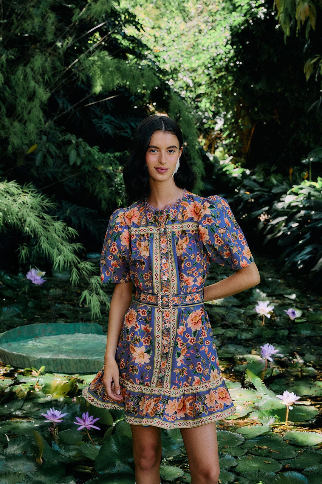 Blue Superbloom Tapestry Organic Cotton Mini Dress | FarmRio (US)