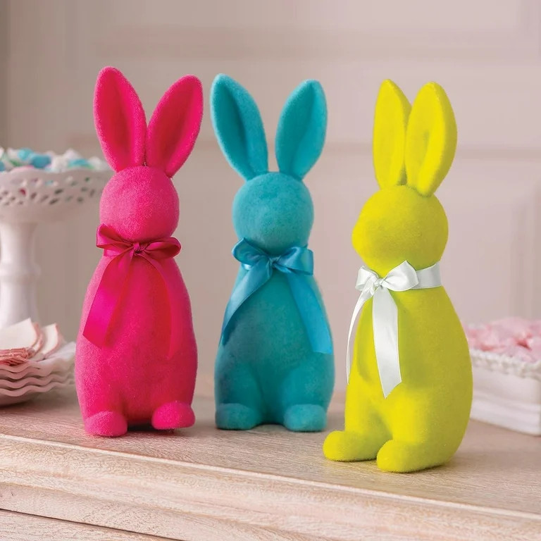 Fun Express Easter Tabletop Flocked Bunny Decorations, Set of 3 | Walmart (US)