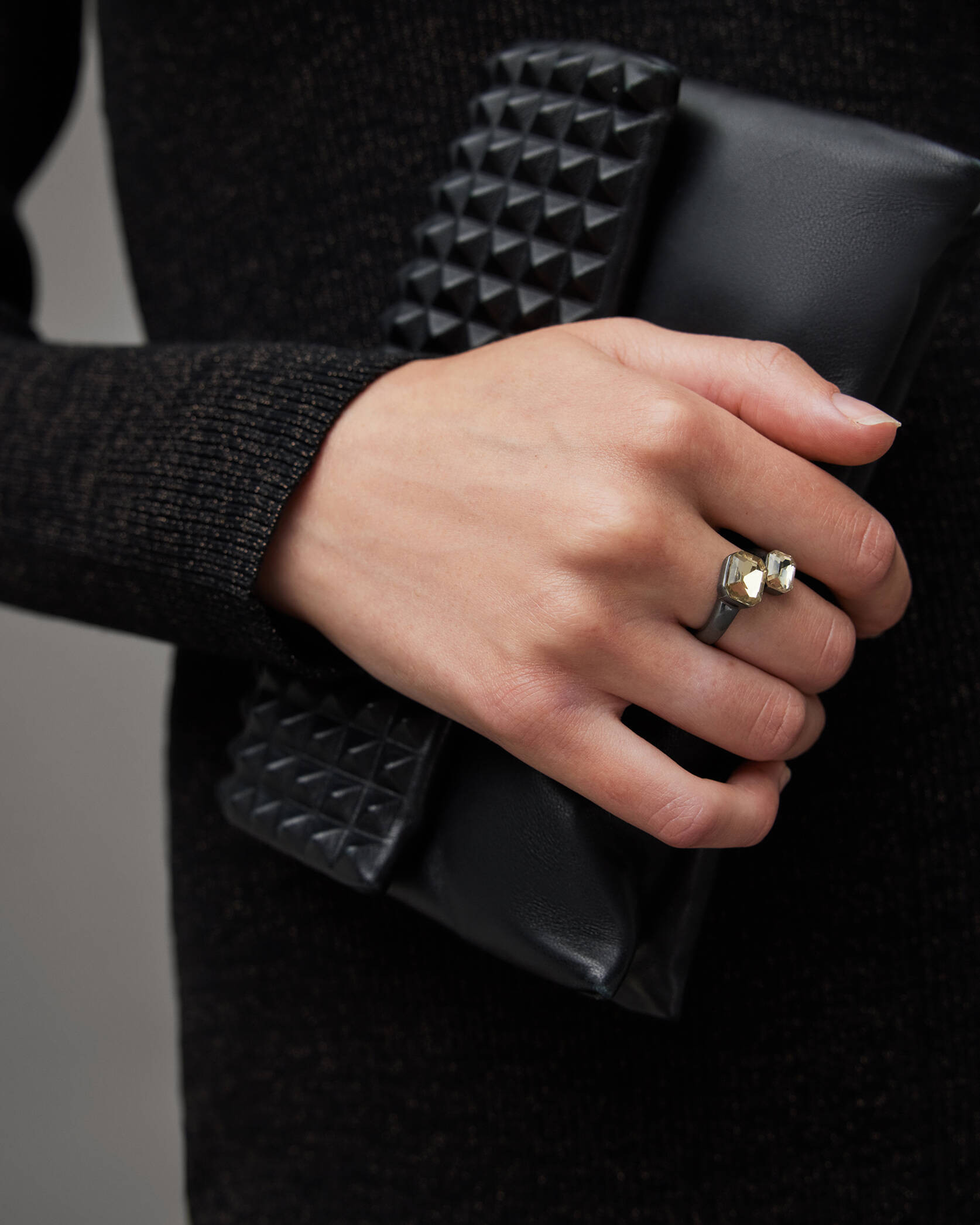 Estela Dark Hematite Double Stone Ring DRK HEM/AMBER | ALLSAINTS US | AllSaints US