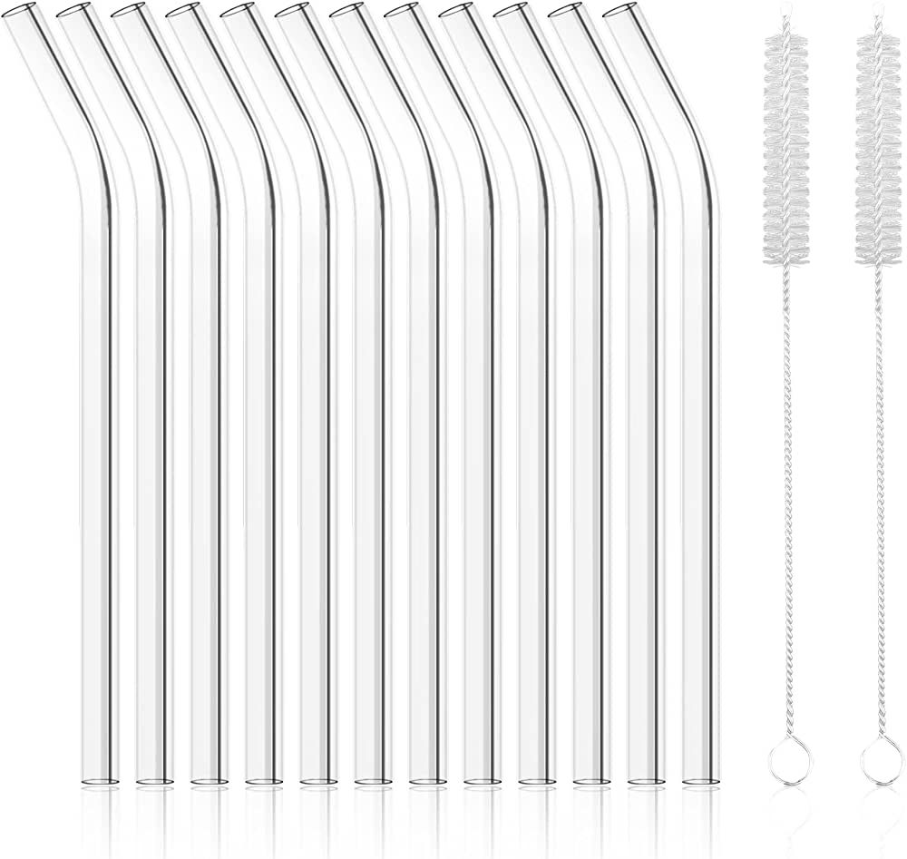 Antner 12 Pack Reusable Glass Straw, 8.5" x 10MM Bent Clear Glass Drinking Straws for Hot & Cold ... | Amazon (US)